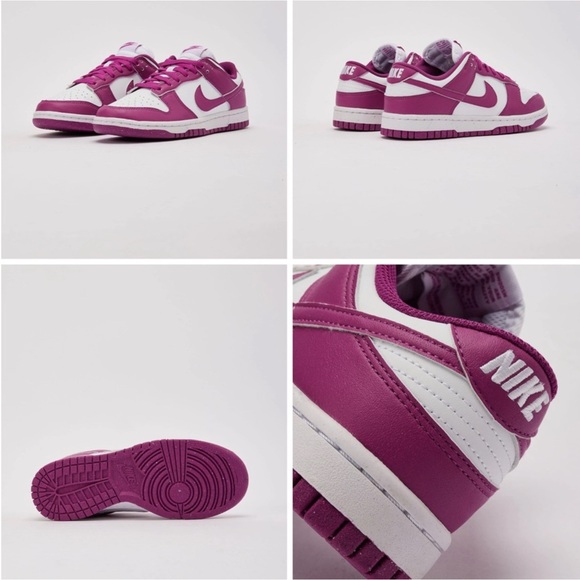 NIKE DUNK LOW HOT FUCHSIA PINK LEATHER SNEAKERS SIZE 8 NEW - Picture 2 of 10